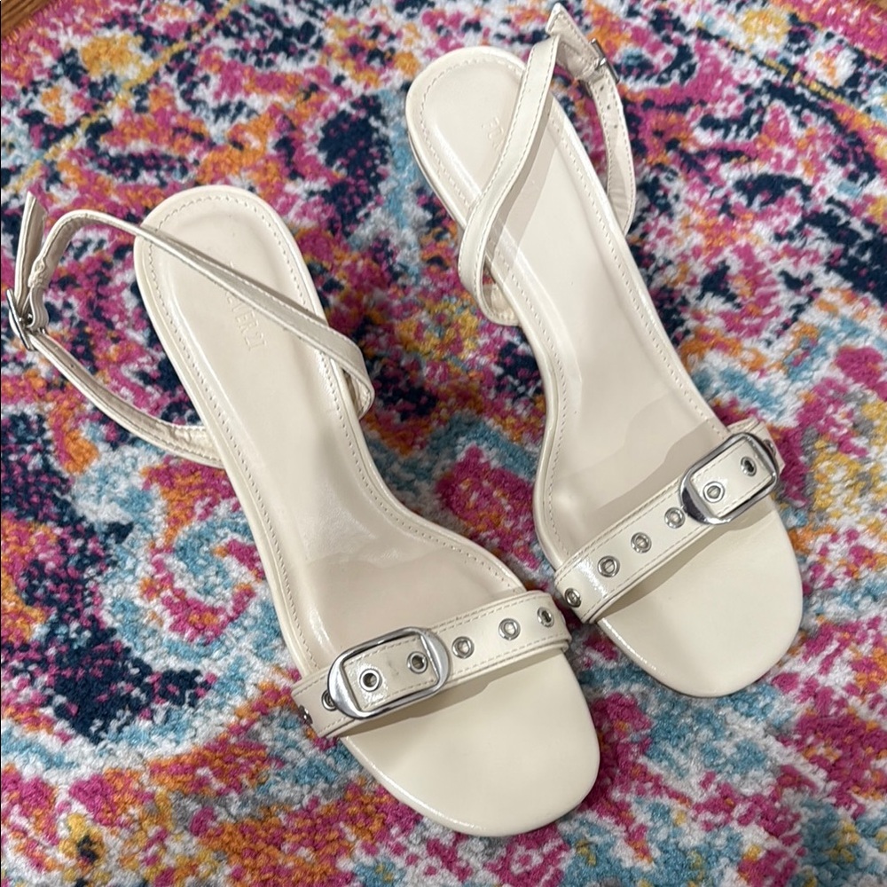 Forever 21 Cream Silver Heels with Studded Straps
